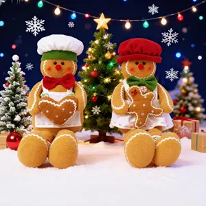 Gingerbread Man Plush Stuffed Cute Christmas Decorations Gingerbread Pillow with Long Leg & Chef Cap for Holiday Plush Pillow Doll
