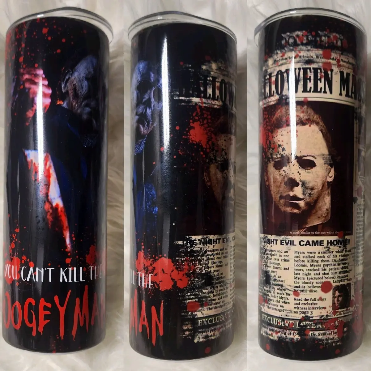 20 oz Michael Myers Reusable Vacuum Insulated Double Wall Stainless Steel Tumbler Flask - Portable, Non-Slip Coffee Thermal Cup Drinkware with Rubber Sticker for On-The-Go Use