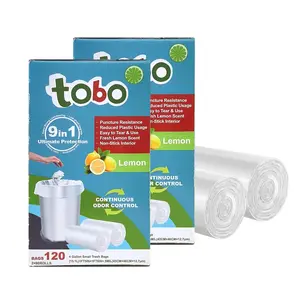 Tobo Small Trash Bags, 4 Gallon, OdorShield Lemon Scent, 4 Rolls (240 Count), Strong Leak & Tear Resistant, Easy-Tear Design, Fits Bathroom, Kitchen, and Office Trash Cans