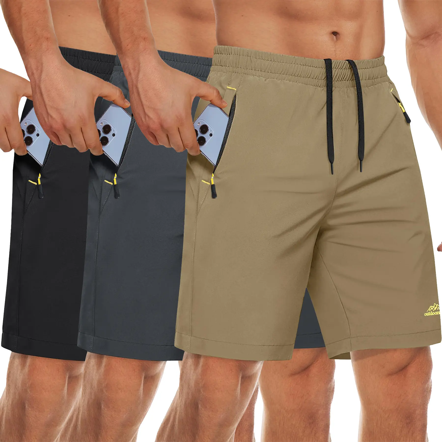 Size 34, Black+Khaki+Dark Grey 