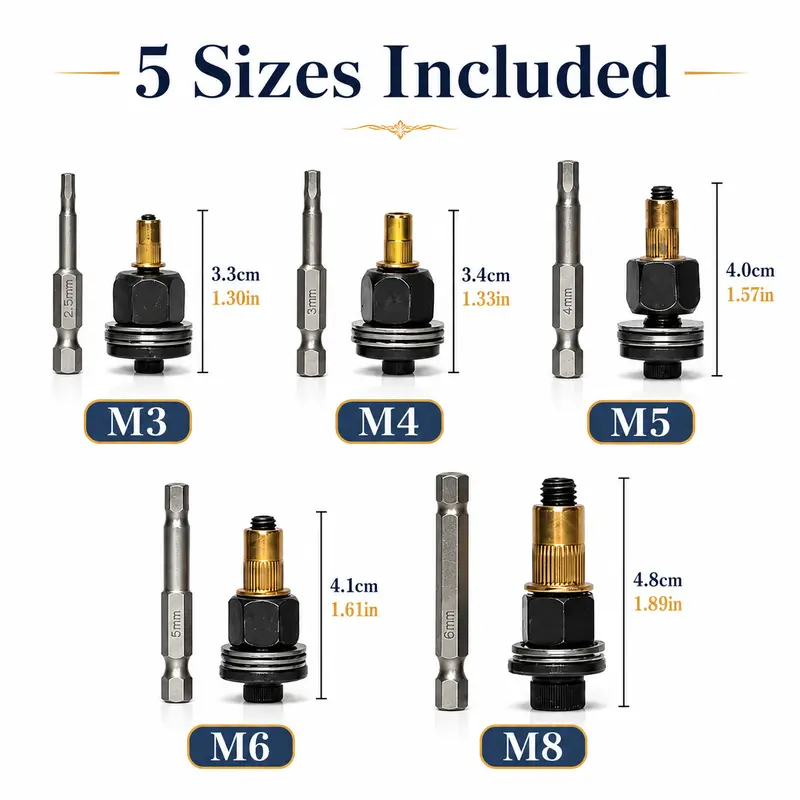 M3 M4 M5 M6 and M8 rivet nut adapter size comparison