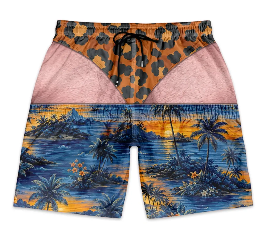 Hawaii Shorts Funny Hairy Man Swim Trunks - Tropical  Unisex Beach Shorts