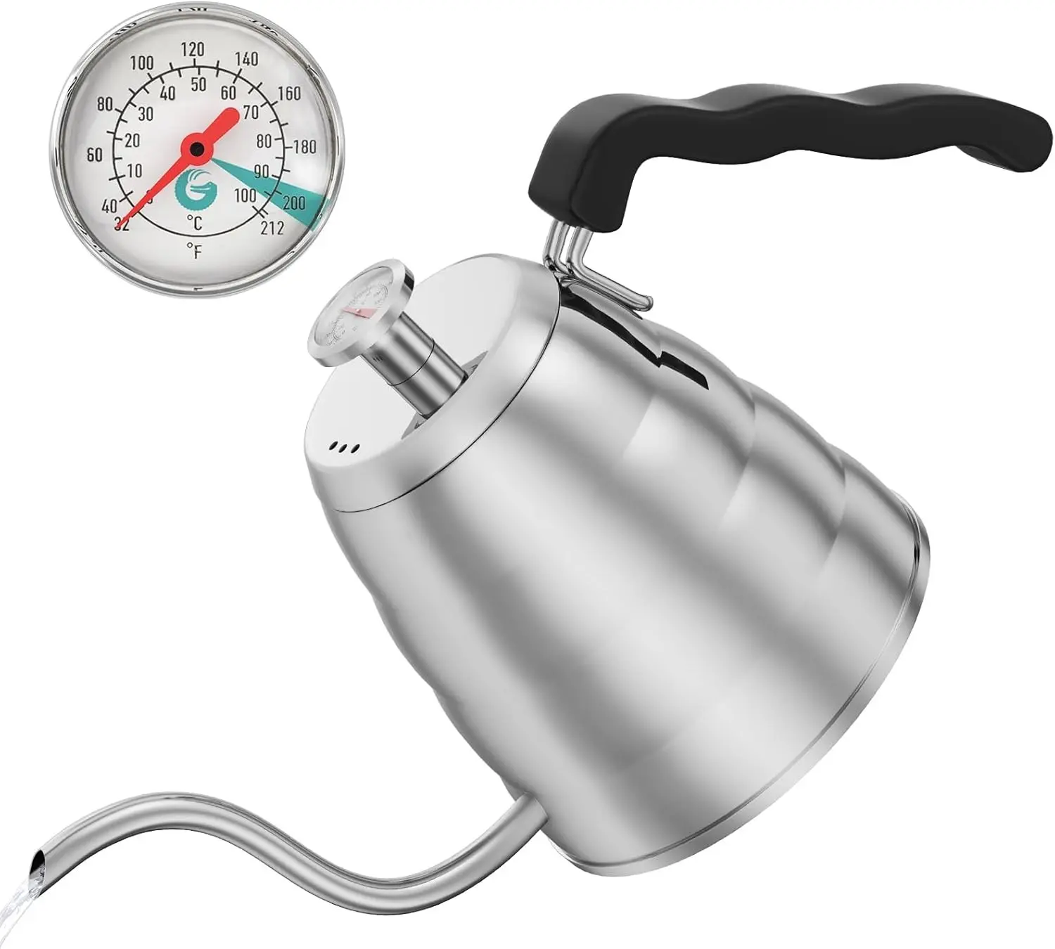 Gooseneck Kettle with Thermometer - 40oz Premium Stainless Steel Pour Over Coffee Maker Kettles, Stove Top, w/Precision Drip Spout, for Drip Coffee, French Press, Tea Kettle, 5 Cup, 1.2L