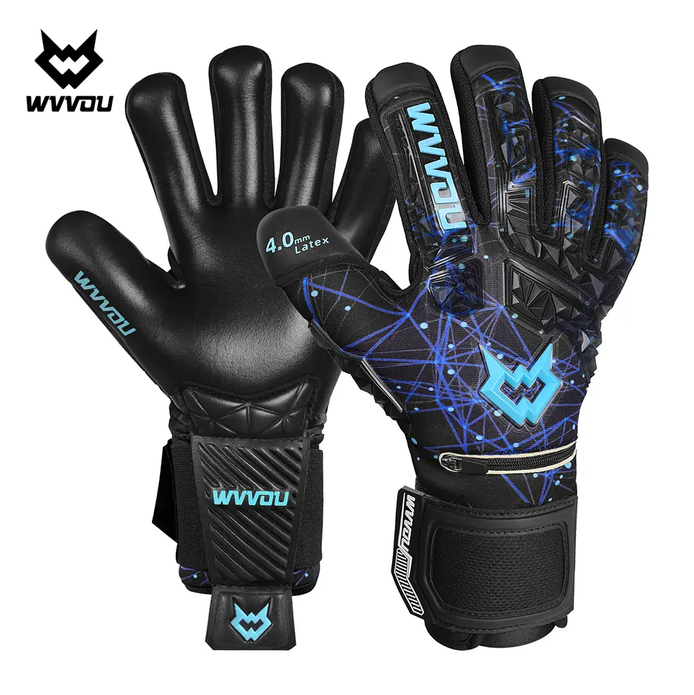 WVVOU Guardian 2.0 Adult Goalkeeper Gloves, 3D Tailor Fit, 4+3mm Sticky Latex Palm, 5 Detachable Finger Saves, Drop Molded Backhand, Football, Detachable Saves, Nylon/Rubber