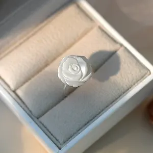 Mother of Pearl Carved Rose Ring with S925 Silver Wire