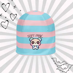 DreamSage Soft Panic Bear Striped Beanie - 95% Polyester 5% Spandex Double-layered Regular Fit OEKO-TEX 100 Certified Ethically Sourced Comfortable Everyday Wear