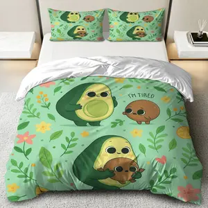 3PCS Duvet Cover Set 1 Duvet+2 Pillowcases(Without filler) Avocado Cute  Nature Green theme Spring bedding set Comfortable Soft Suitable for decoration Bedroom Dormitory Guest Room Living Room