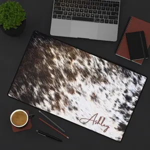 Custom Cowhide Print Desk Mat Western Office Decor, Personalized Desk Pad