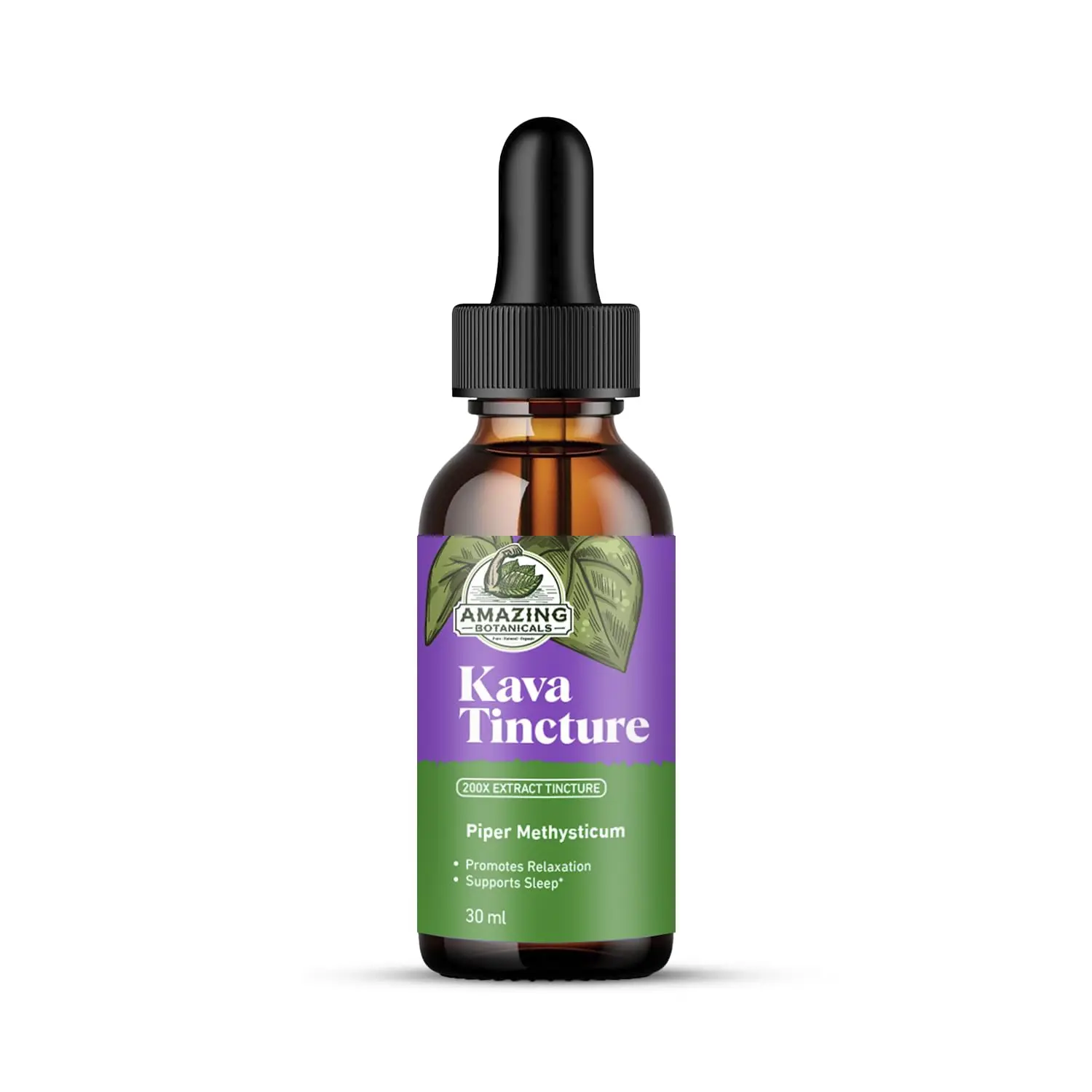 Botanical Kava Kava Tincture by Amazing Botanicals - GMP-Certified Nicotine-Free Edible Herbal Vitamin Supplement, 30000 mg High-Potency 70% Kavalactones Extract Blend for Natural Calm Support - 1 FL oz/30ml, Nicotine-Free Vitamins Supplements