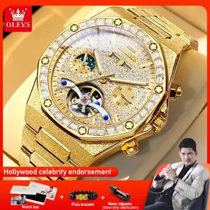 OLEVS 9805 Mens Watch Luxury Original Brand Tourbillon Automatic Mechanical Waterproof Watch Watches For Men Moon Phase Gifts