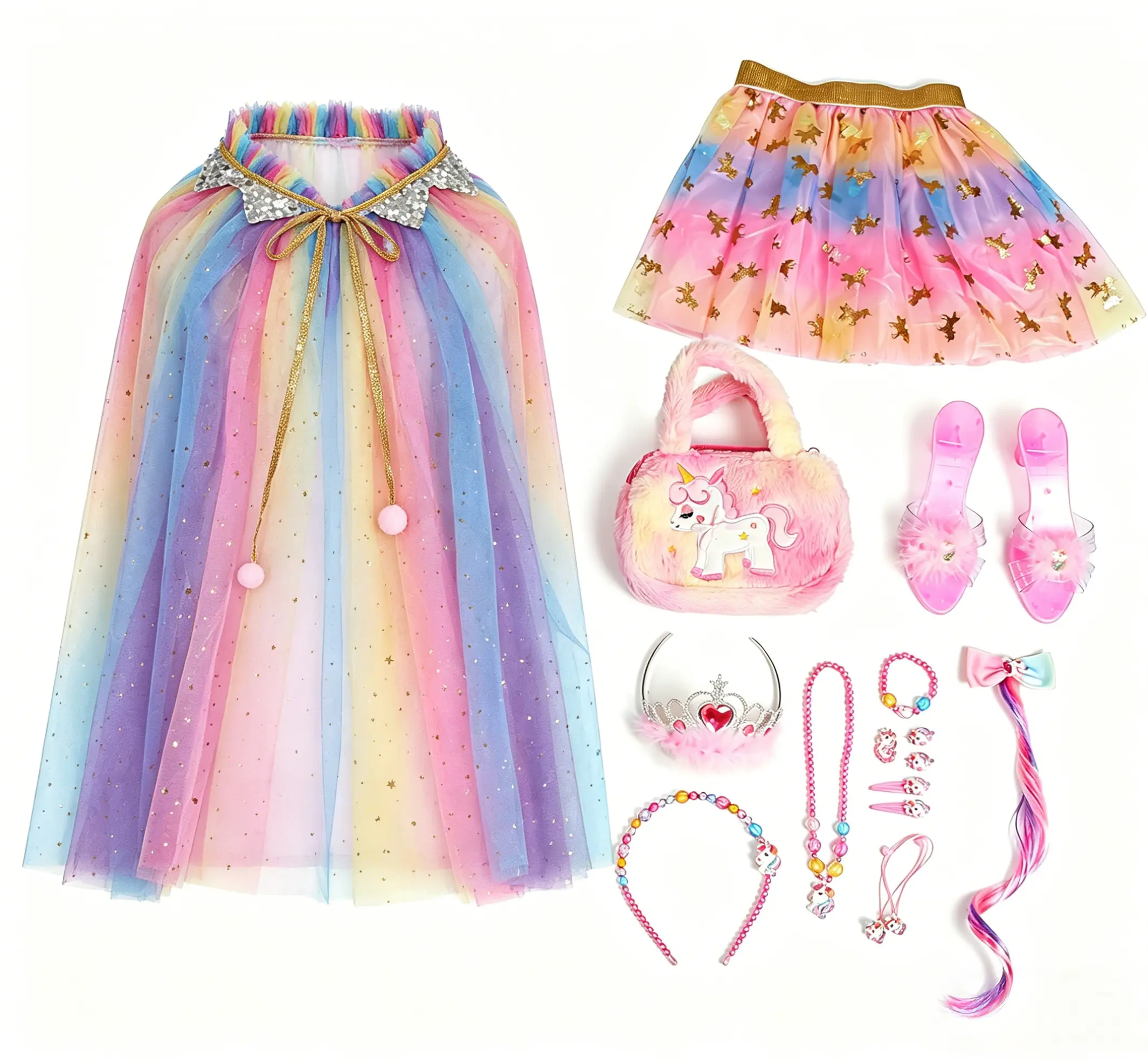 Princess Dress-Up Boutique for Girls Ages 3–6 | Set Includes 1 Skirt, 1 Cape & Plush Handbag; Also Features Crystal Heels, Crown, Beaded Headband, Braided Hairpiece, Barrette, Necklace & Bracelet | Role-Play, Halloween & Birthday Gift