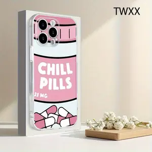 TWXX Chill Pills Design Transparent TPU Soft Case for iPhone 16 Pro 15 14 13 12 11 Pro Max X XR XS Max 8 7 Plus SE2 Provides Protection Shows Fashion Style Ideal for Spring Summer Protective
