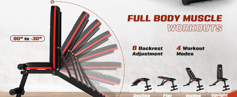 FLYBIRD Adjustable Weight Bench Workout Bench for Home Gym, 15 Degree Decline Sit-Up, Resistance Bands/No Resistance Bands