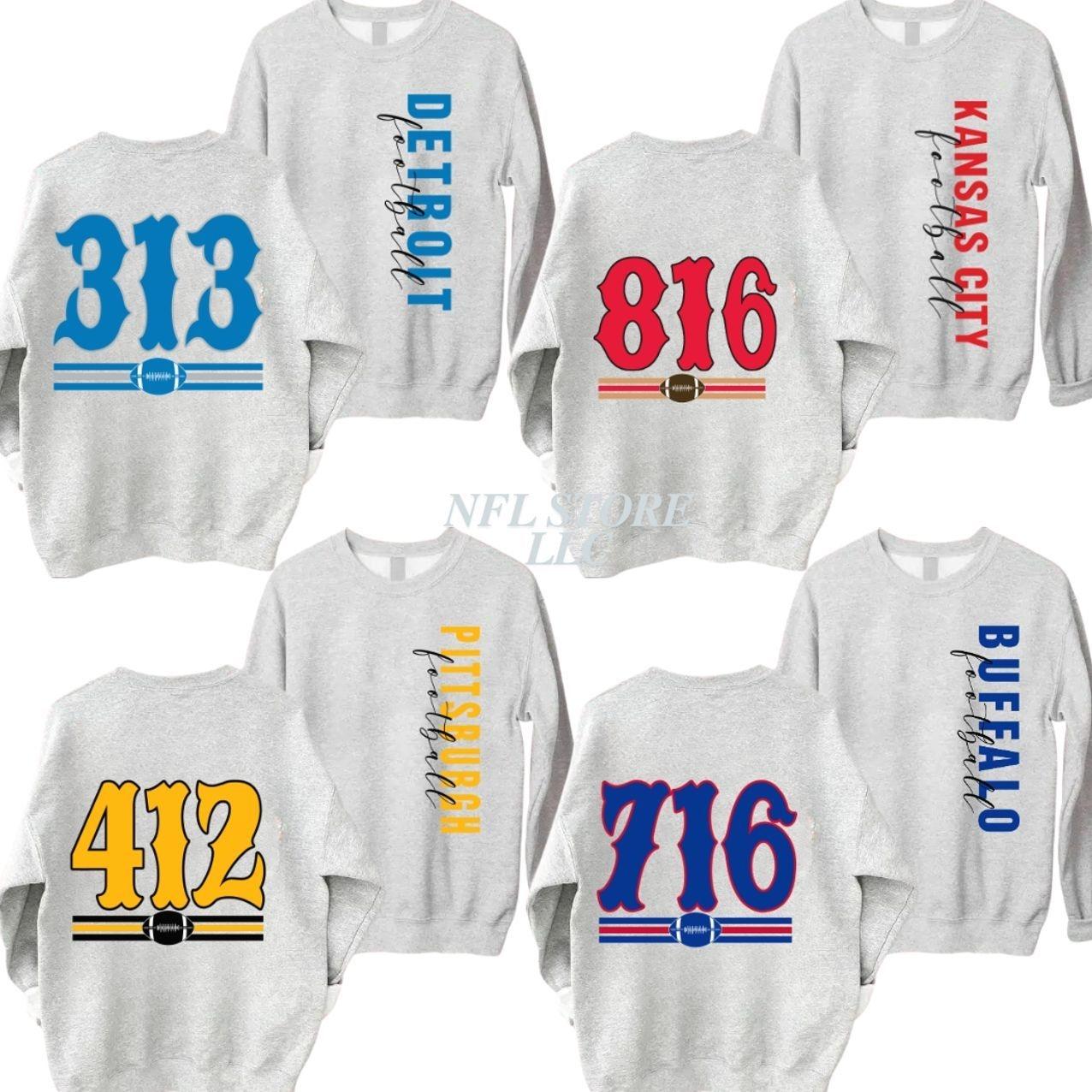 Retro Area Code Football Ash Grey 2 Side Crewneck Sweatshirt, Vintage 90s Graphic Style All Teams Football Shirt, Gift Fan Sport Menswear Cotton, Custom Team Cotton GIft J2