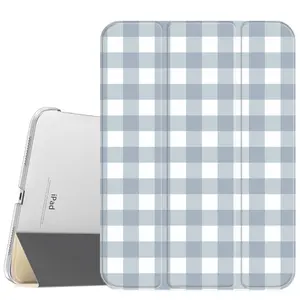 Gray And Blue Plaid Case for iPad A16 2025 / iPad air 6/ iPad mini 6, Slim Stand Cover with Soft Translucent Frosted Back Pencil Slot, for Samsung Galaxy Tab S9 Tablet Cases