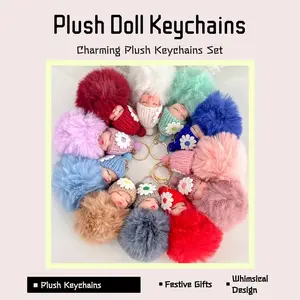 10-Piece Plush Sleeping Doll Keychains Set - Pink Fluffy Mannequin Heads for Christmas Valentine's Day Halloween Mother's Day - Cute Luminous Mini Cartoon Dragon Figurines - Perfect Desk Decor & Festive Gifts