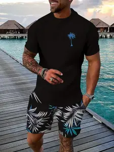 Men's Casual Sports Set, Breathable Outdoor Tee and Shorts, Summer 3D Printed, Beach Vacation Wear