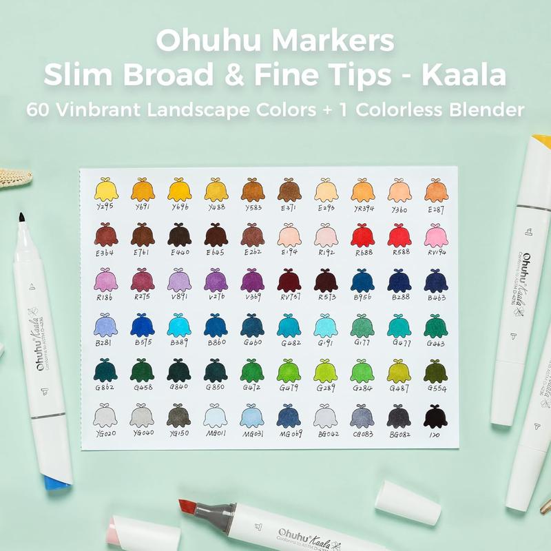 Ohuhu Alcohol Markers Double Tipped: Slim Broad & Fine - 24/60/108 Colors - Art Marker for Artists Adult Coloring Drawing Landscape Sketch - Kaala Series of Ohuhuart