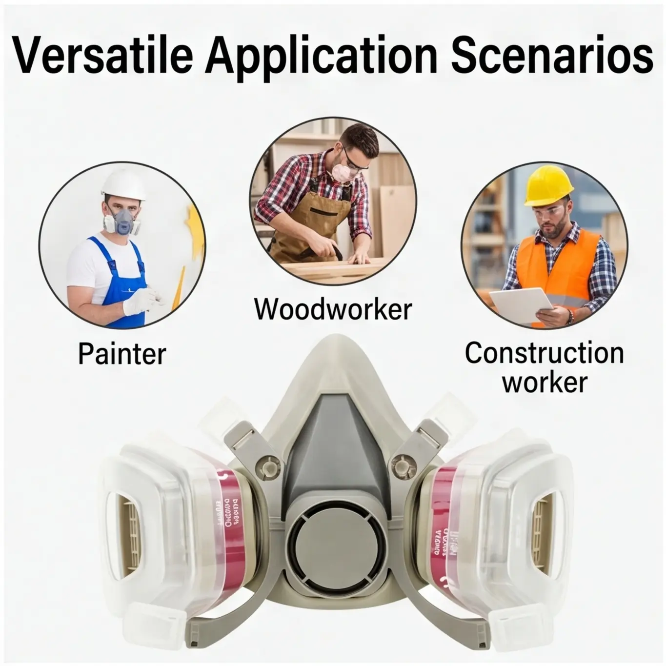 Professional Dual Respirator Gas Mask Set Reusable Full Face Cover with Goggles Double Filter Anti Toxic Anti Dust Chemical Protection Safety Mask for Spray Paint Industrial Construction Welding Grinding Woodworking Wide View Anti Fog Work Respirator