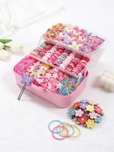 833pcs - Sweet and Cute Little Girl Hair Accessories Set, with a three-layer hair accessory storage box, including various hairstyles' hair clips, hair ties, bow hair clips, hair grips, and girl hairstyle designs. The ideal gift for your daughter.
