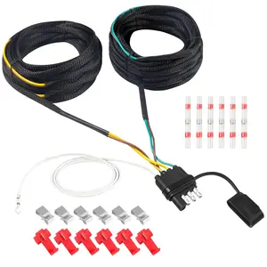 50FT 4 Pin 5 Wire Trailer Wiring Harness, Wishbond Trailer Light Kit 18 AWG Color Coded Wires Harness Trailer Connector Wire Plug for Tail Lights, Brake Lights and Turn Signals (50FT)