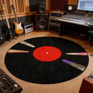 Modern Round Music Record Carpet, Large Area Rug for Living Room Bedroom, Washable Easy Clean, Home Decor