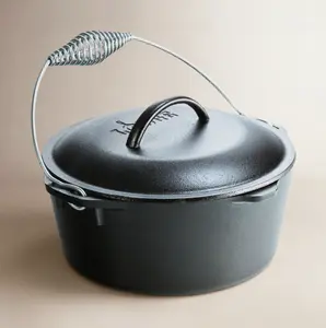 Lodge Cast Iron Dutch Oven with Bail Handle, camping cookware cast iron, campfire Dutch oven, outdoor cooking pot cast iron, cast iron pot for camping, survival cookware cast iron, household cooking utensils, everyday cooking, camping pot