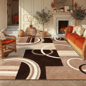 Modern Art Velvet Patterned Carpet, Geometric Design, Soft Non-Shedding Rug for Living Room Bedroom Hallway