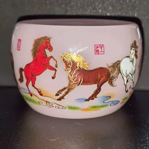Pink Eight Galloping Horses Glow-in-the-Dark Artisan Porcelain Teacup