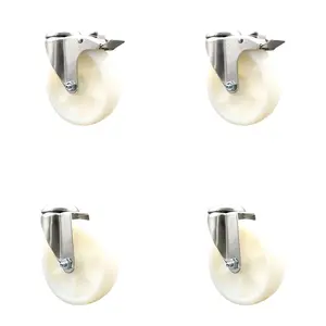Service Caster SCC-SS316BHTTL20S514-NYS-2-S-2 Nylon Swivel Bolt Hole Caster with 5 in. White Caster Wheels - 316 Stainless Steel Casters - Set of 4