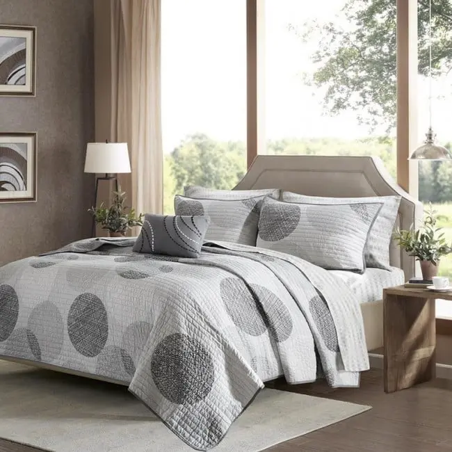 Madison Park Knowles Modern 8-Piece Microfibre Coverlet Set - King Size, Grey, Machine Washable (Model MPE13-311) | Bedding Sets Collections, Clean Look Room Decor, Circular Print Bedding for Home