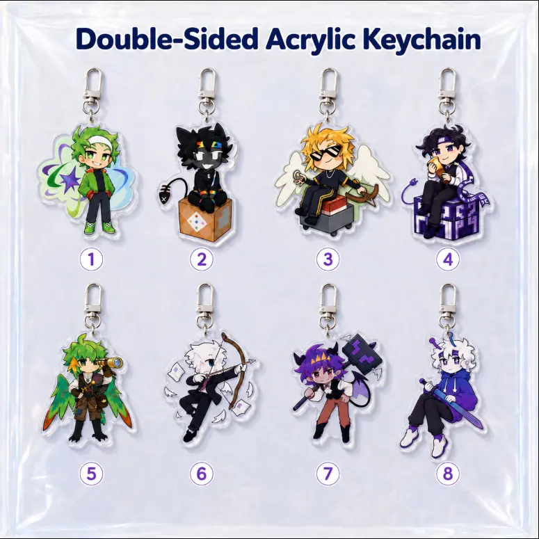 MCYT Unstable Universe Acrylic Keychain, SpokeIsHere ParrotX2 Wemmbu and Minecraft YouTuber Characters, Double-Sided Gamer Bag Charm