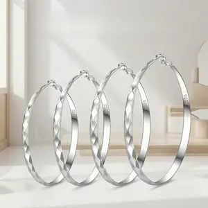 925 Sterling Silver Hoop Earrings for Women, 5mm Wide Double-Sided Diamond Cut Large Hoop Earrings, Hypoallergenic Tarnish Resistant Big Hoops for Daily Wear, Party, Wedding, Gift for Her, 40/50/60/70mm, Earring For Women  Bold accessories for women