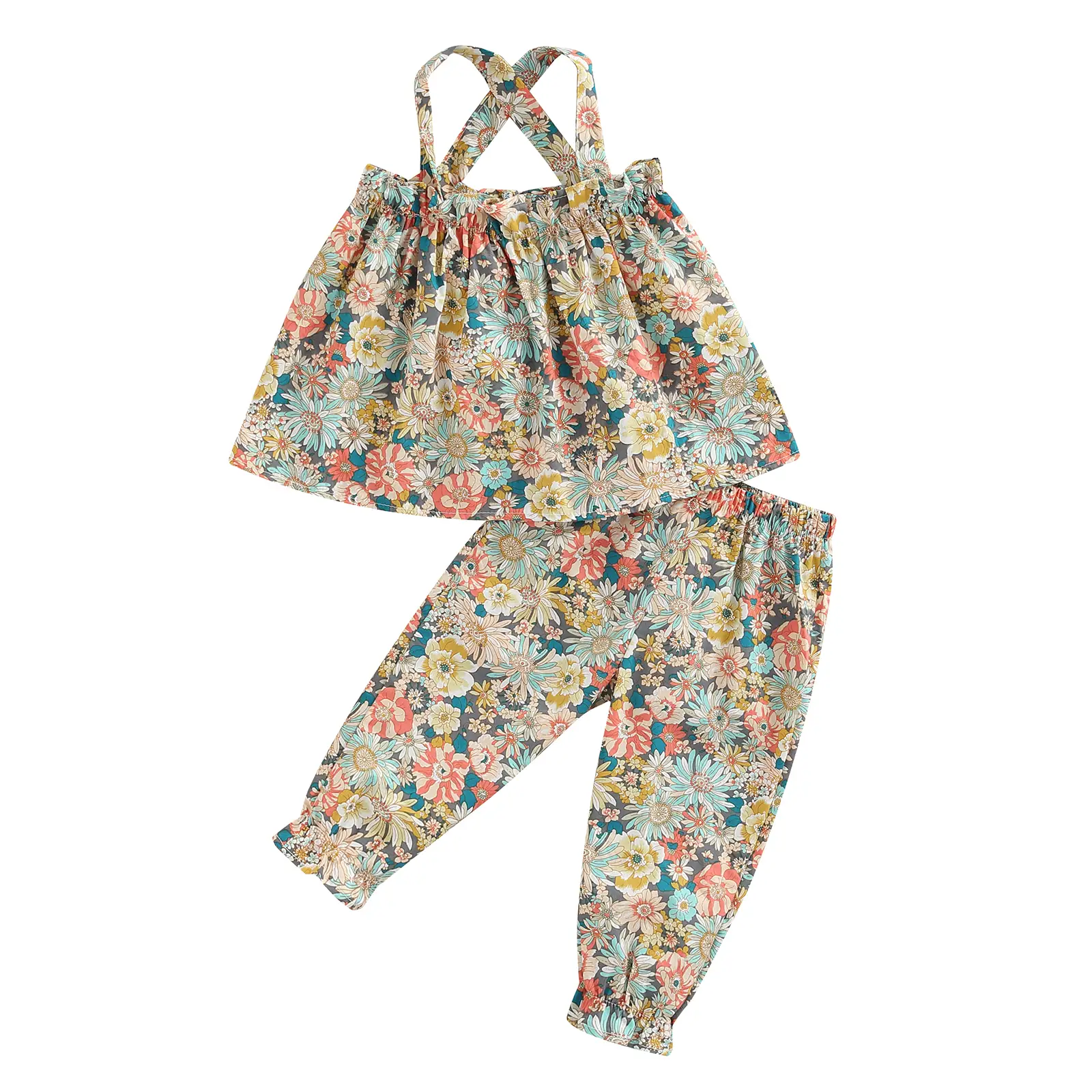 Toddler Girls Summer Outfit Sets Sleeveless Backless Camisole Elastic Band Floral Pants Clothes