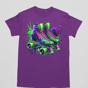 Neon Roller Skate Graphic Tshirt for Women - Top Quality Womenswear with Vibrant Design