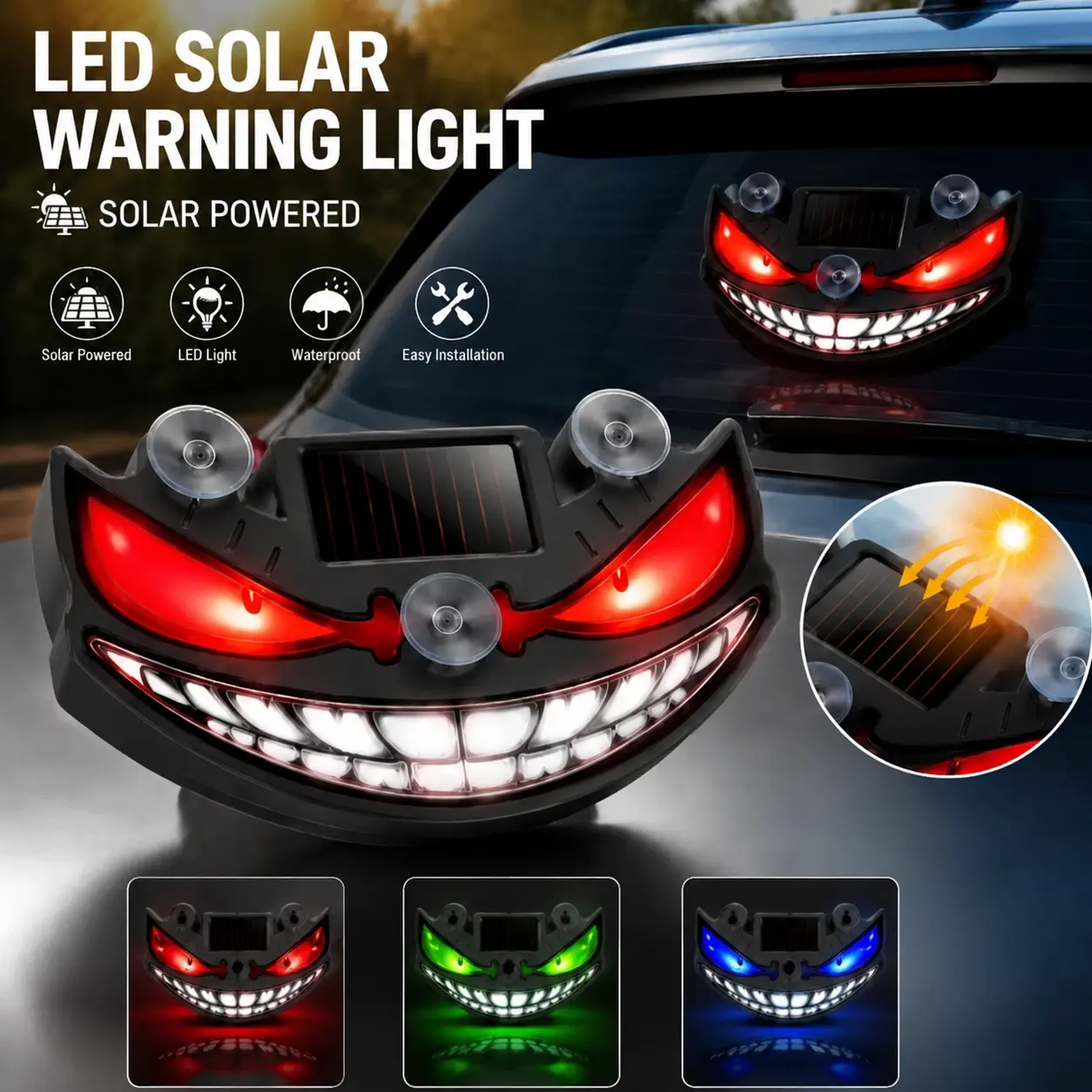 1pc Solar Eye LED Car Window Light, Dynamic Monster Eye Atmosphere Lamp, USB Type-C Rechargeable Wireless Suction Cup Mount, Easy No-Wiring Cool Auto Decoration for SUV, Truck, RV & Cars, Car Accessories