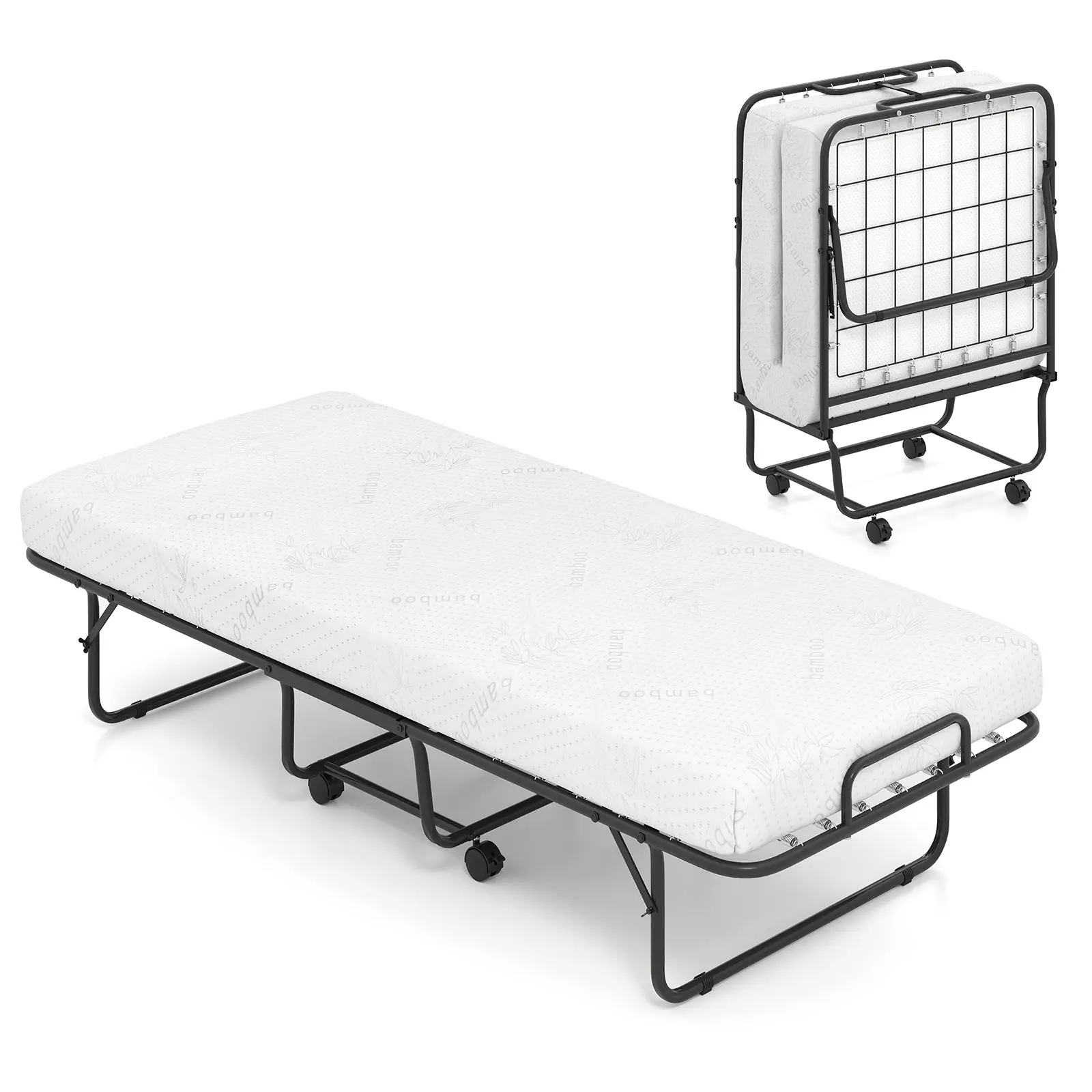 COSTWAY - Cot Size Folding Bed Frame with Memory Foam Mattress and Metal Frame COSTWAY - Cot Size Folding Bed Frame with Memory Foam Mattress and Metal Frame