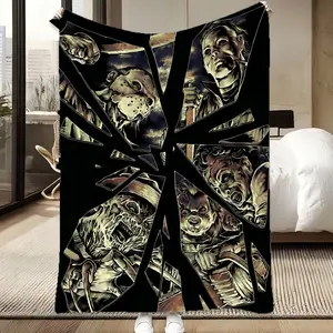 Horror Movie Villains Collage Blanket, Soft Flannel Throw, Scary Icon Slasher Characters Print, Cozy Warm Lightweight Blanket for Sofa Bed Couch, All Seasons Use, Halloween Room Decor, Perfect Gift for Horror Fans, Spooky Bedding for Teens Adults