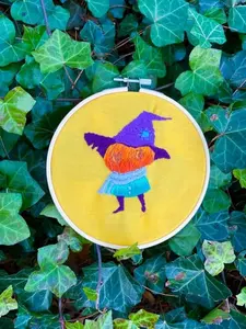 Pumpkin with Hat Original Embroidery Hoop