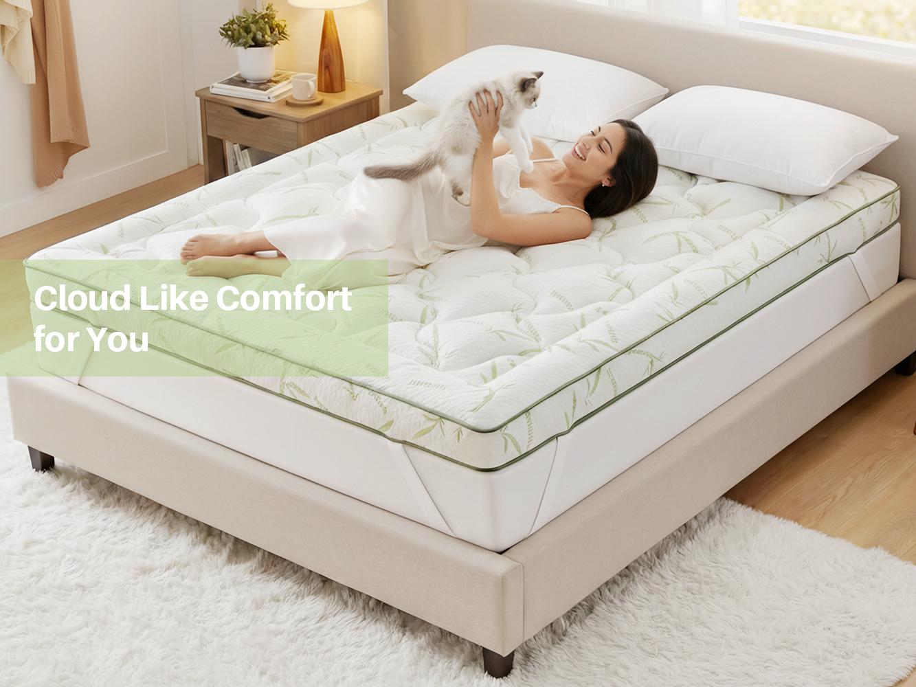 [Back Pain Relief] Raybee 1200gsm Bamboo Fiber Mattress Topper  Pad for Pressure Relief & Better Sleep, 2-4 Inch Microfiber Filling Mattress Protector Cover, Quilted, Machine Washable for Up tp 12" Mattress, Anti-slide, Twin, Full, Queen, King