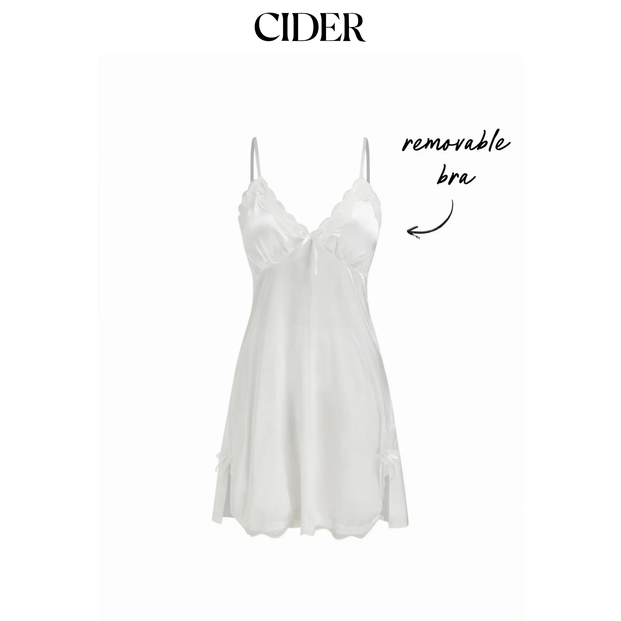 Cider Women's Satin Floral Lace Cami Nightdress, Sleeveless V-Neck Lady Nightwear with Bowknot, Loungewear, Silky Satin, Above Knee