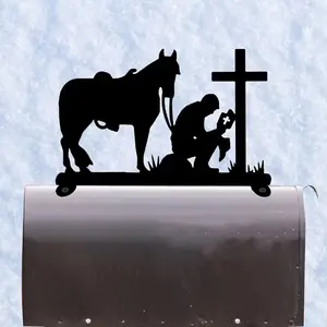 Single-piece Soldier Memorial iron art silhouette for mailbox top. This decorative mailbox signage, crafted with precision, is an exquisite example of ironwork.Wall Sculptures Vintage Metal Sign