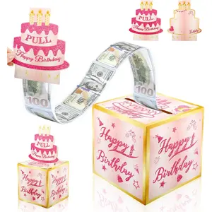 Birthday Money Box for Cash Pull, Birthday Party Money Box with Pull-Out Card 0-9 DIY Number, Cash Gifts for Women Men Boys Girls, Bday Party Decor Supplies, Fun and Loving Way to Offer Cash Gift