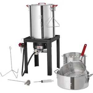 VEVOR 80 Qt Seafood Boiling Kit with Strainer, Outdoor Seafood Boil Pot and Basket, Cooking Set for Crab Crawfish Lobster Boiling, Aluminum Stockpot with 100, 000 BTUs Propane Burner and Steamer RackVEVOR Super Brand Day