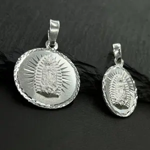 Sterling Silver Virgen de Guadalupe Pendant - Round Oval Virgin Mary Charm -Elegant Fashion Religious Jewelry - Gifts for Womens Girls Kids