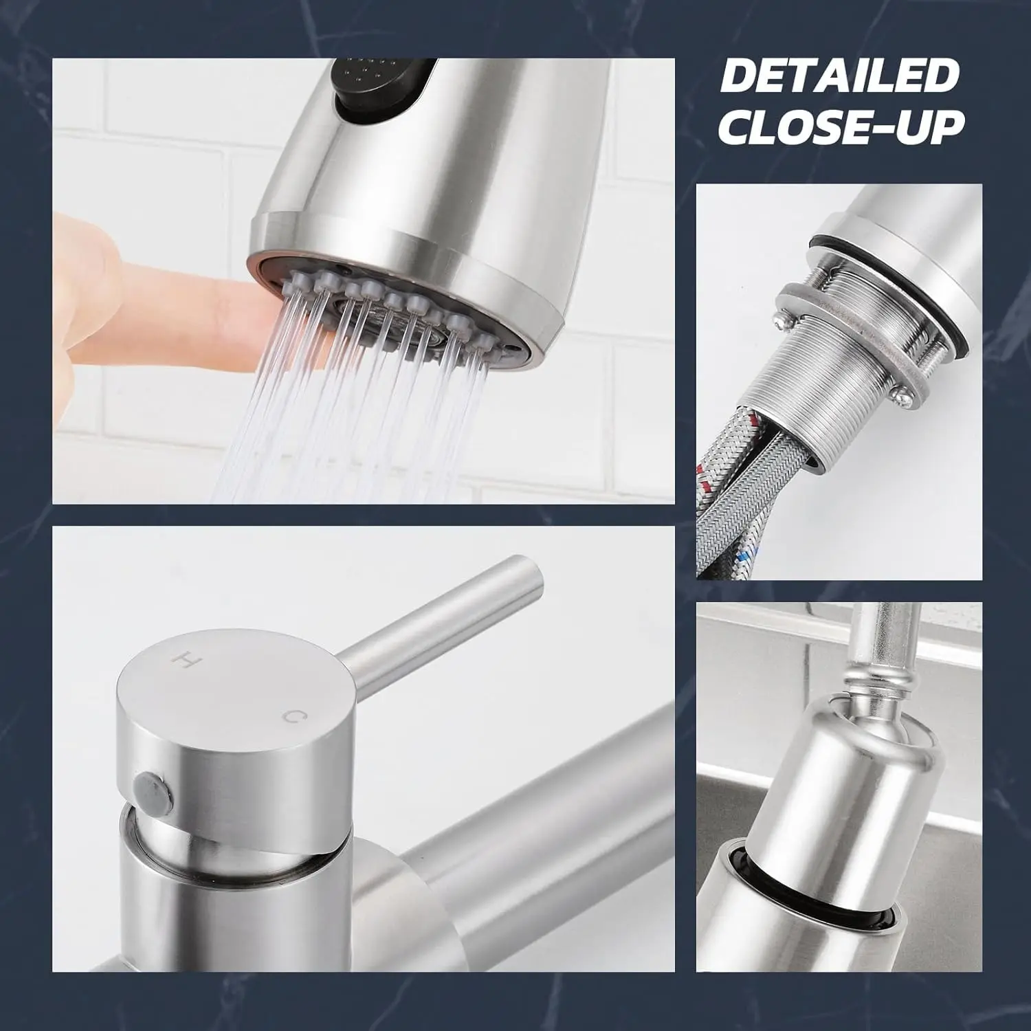 Kitchen Faucet with Pull Down Sprayer, Single Level Stainless Steel ...