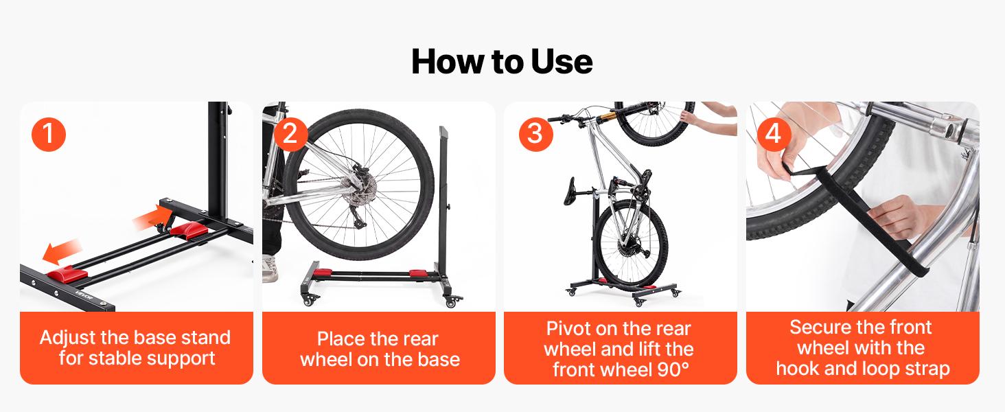 【BackToSchool】VEVOR 2-Pack Durable Carbon Steel Floor Standing Bicycle Rack, Lockable 360° Rotating Wheels, 5-Level Adjustable Height Upright, 20-29 in Tire Width Fit, Rust Resistant for Mountain Bikes