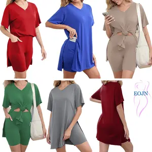 EOJN 2026 Plus Size 2 Pieces Outfits with Pocket Womens  Shorts Sets, Sleeve Tunic Tops and Skinny Biker Short&Top Sets,Summer Tracksuits Womenswear Bodycon Casual Clothes Comfort and Breathable.