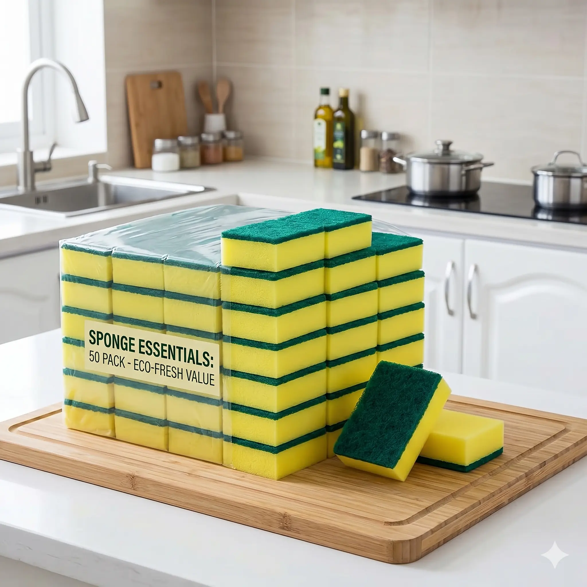 50 ( PACK ) Individually  Sponges, Kitchen Dishwashing Sponge Bulk, Non Scratch Dishes Scouring Pad Dishcloth, Odor-Free Sponge Wipes for Household Cleaning Dishes Travel Apartments