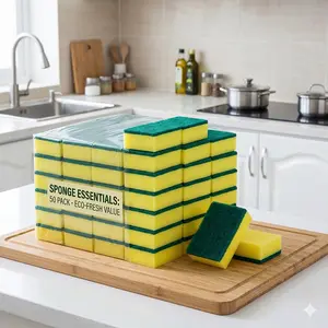 50 ( PACK ) Individually Sponges, Kitchen Dishwashing Sponge Bulk, Non Scratch Dishes Scouring Pad Dishcloth, Odor-Free Sponge Wipes for Household Cleaning Dishes Travel Apartments, (free 10 squish toys by brand)
